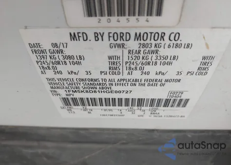 2017 Ford Explorer Xlt from USA, damaged, VIN 1FM5K8D81HGE00727